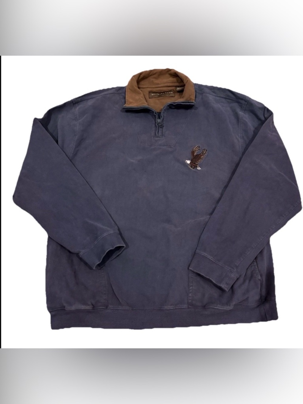 Vintage Woodland Trail Mens 100% Cotton 1/4 Zip Embroidered Eagle Pull Over Sz L